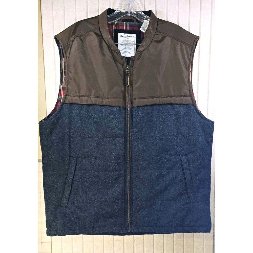 Tommy Bahama Men’s Full Zip Lined Plaid Vest Brown/Gray Size L